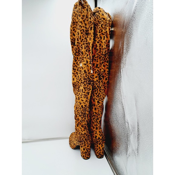 NWOB Vespose Thigh High Back Tie Leopard print soft upper 1/4 zip Boot 8. - Picture 5 of 8
